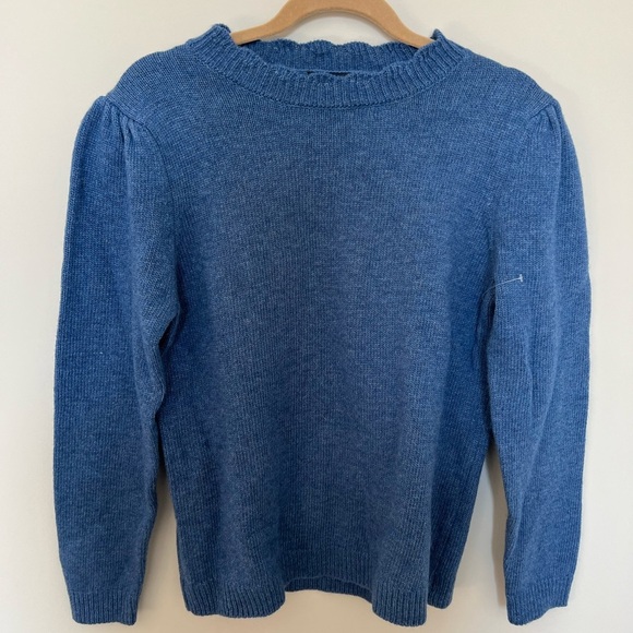 Kiel James Patrick Pullover Sweater Size L Blue Wool Blend Scalloped Pullover - Picture 1 of 11